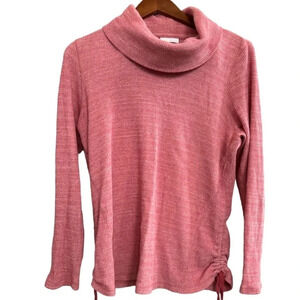 J Jill Coral Heather Ribbed Knit Turtleneck w/ Ruched Sides Sz M